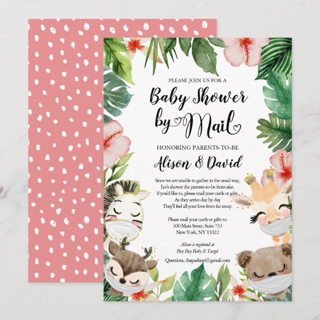 Safari-vänner Könsneutral baby shower via post Inbjudningar (Fram/baksida)