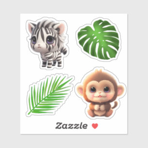 Safari-vänner söt zebra-apa klistermärken