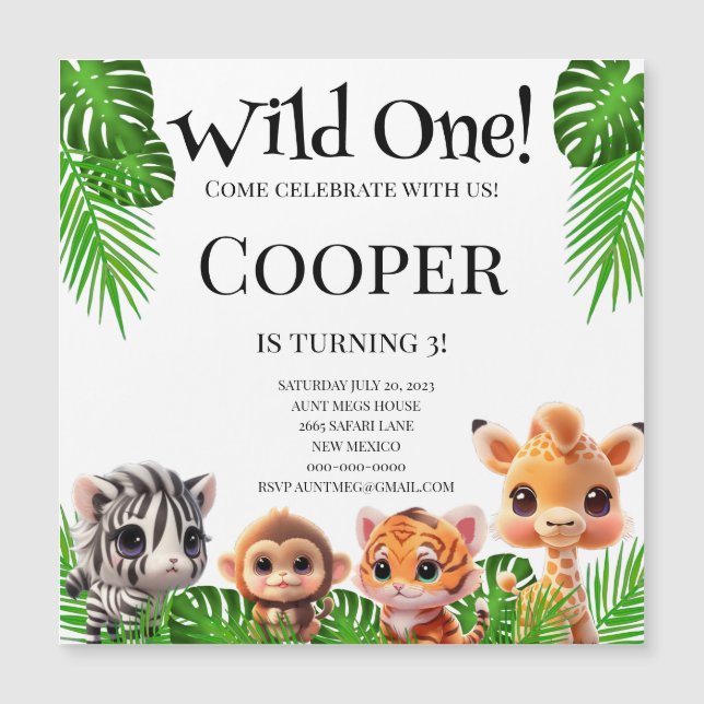 Safari-vänner tiger giraffe zebra-apa födelsedag (Framsida)