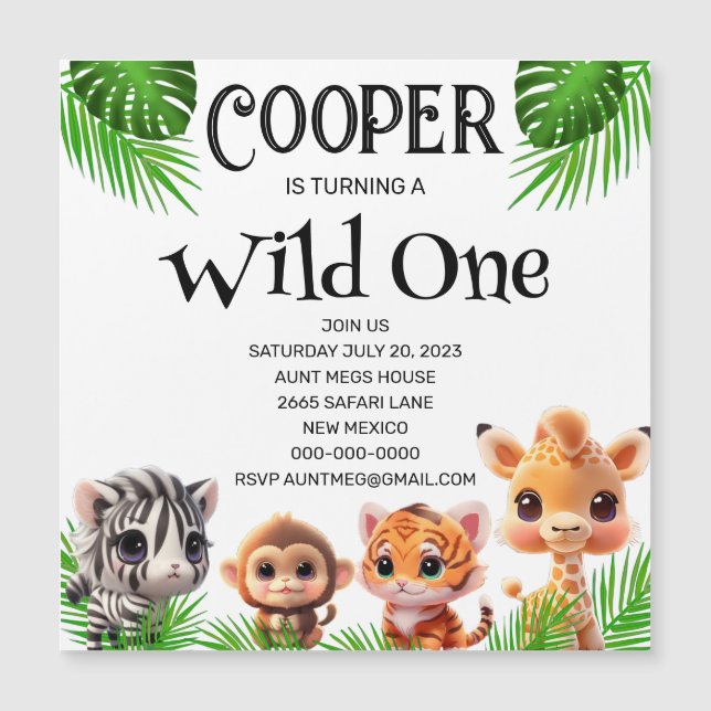 Safari-vänner tiger giraffe zebra-apa födelsedag (Framsida)