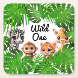 Safari-vänner tiger giraffe zebra-elefant underlägg papper kvadrat