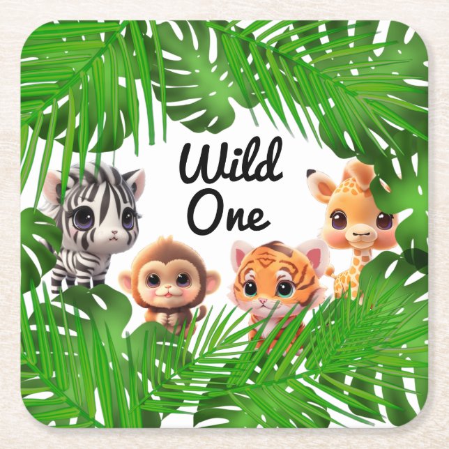 Safari-vänner tiger giraffe zebra-elefant underlägg papper kvadrat (Framsidan)