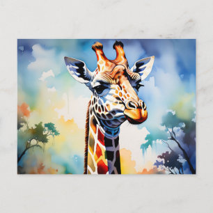 Safari Vibrant Giraffe i Watercolor Vykort