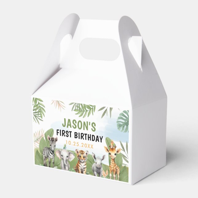 Safari Vild 1 1:a födelsedagen Presentaskar (Framsidan Sidan)