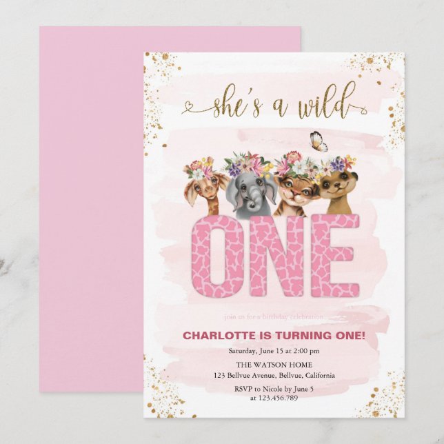 Safari Vild 1:a födelsedag Inbjudningar (Fram/baksida)