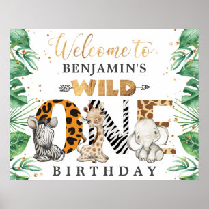Safari Vild 1:a födelsedagen Party Poster