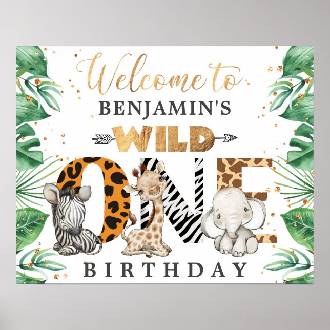 Safari Vild 1:a födelsedagen Party Poster (Framsidan)