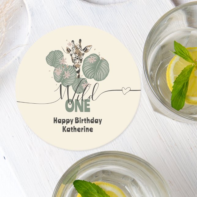Safari Vild 1 Giraffe Animal Birthday Underlägg Papper Rund (Skapare uppladdad)