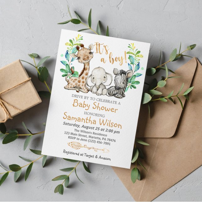 Safari Vild Boy Baby Shower-inbjudan Inbjudningar (Skapare uppladdad)