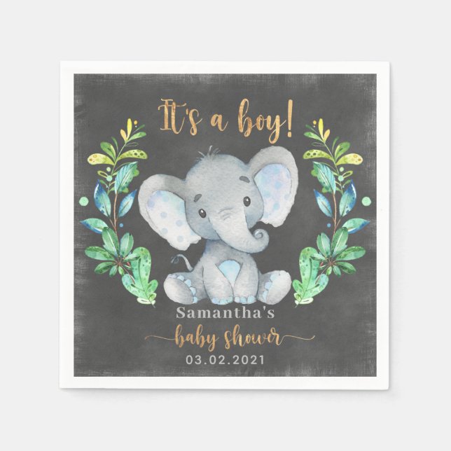 Safari Vild Elephant Baby Shower Pappersservett (Framsidan)