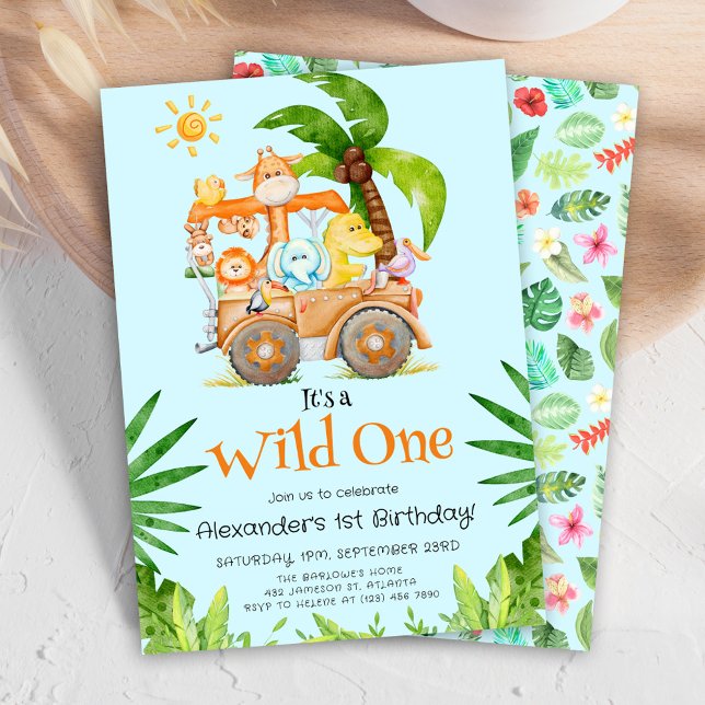 Safari Vild en födelsedag Inbjudningar (Safari Wild One Birthday Invitation)