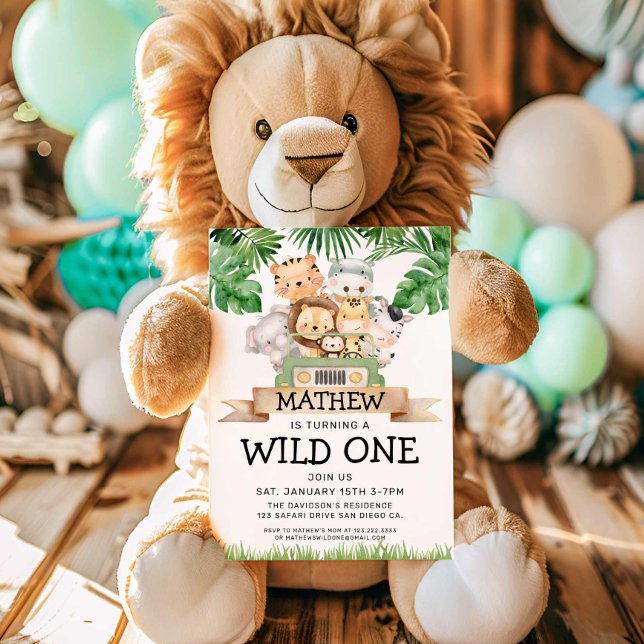 Safari Vild en födelsedag Inbjudningar (Wild One Safari First birthday Invitation)