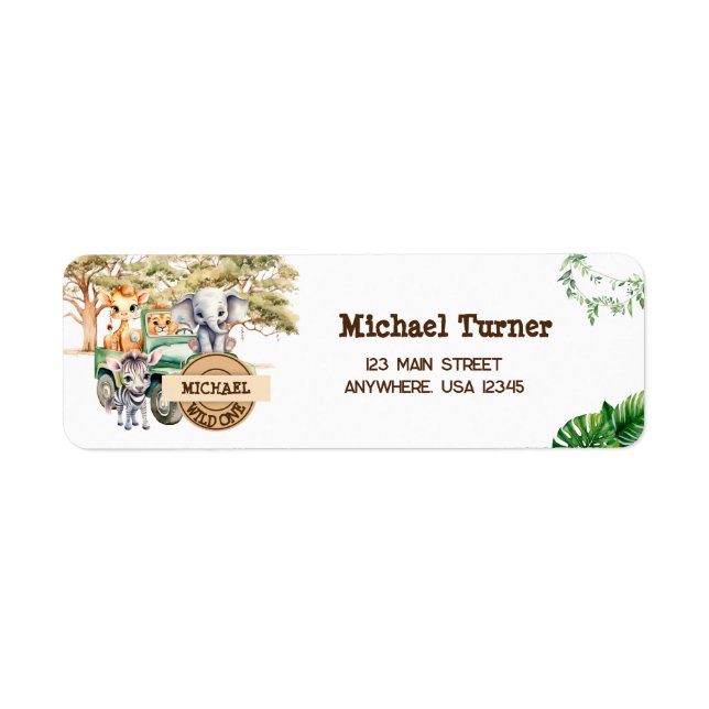 Safari Vild en födelsedag Returadress Etikett (Framsidan)