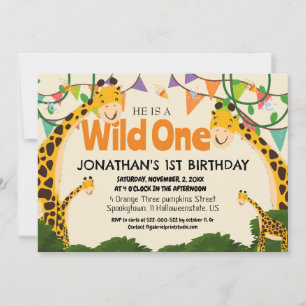 Safari Vild en Giraffe Simple First Birthday Baby Inbjudningar