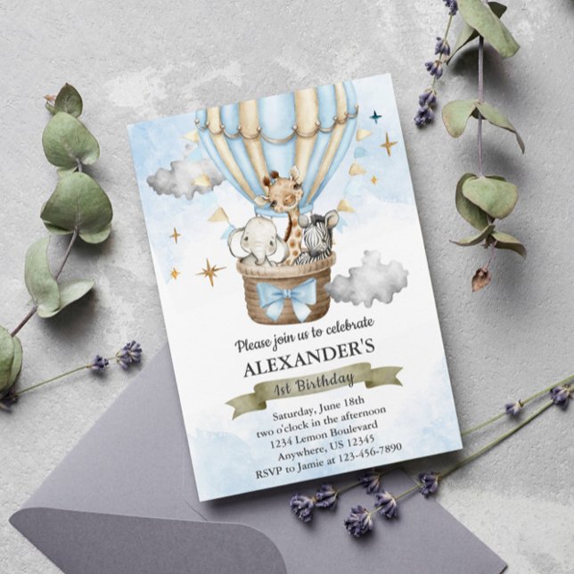 Safari Vild En Luftballong Födelsedagsfest Inbjudningar (Skapare uppladdad)