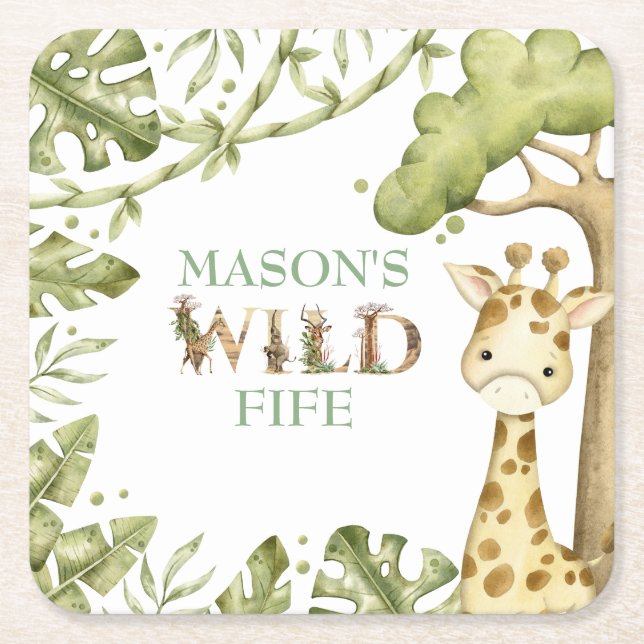 Safari Vild en vattenfärgsdag Underlägg Papper Kvadrat (Framsidan)