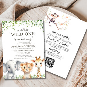 Safari Vild ett allt i en QR-kod, babyskor Inbjudningar