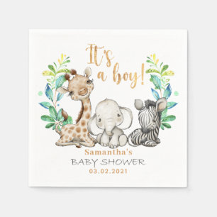 Safari Vild Giraffe Zebra Elephant Baby Shower Pappersservett