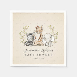 Safari Vild Giraffe Zebra Elephant Baby Shower Pappersservett