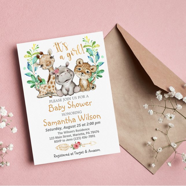 Safari Vild Girl Baby Shower-inbjudan Inbjudningar (Skapare uppladdad)