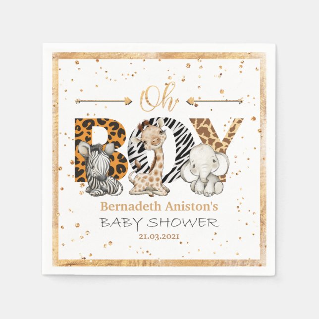 Safari Vild Oh Boy! Baby Shower Napkins Pappersservett (Framsidan)