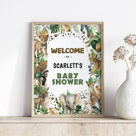 Safari Vild Party Animals Baby Shower Välkommen Poster