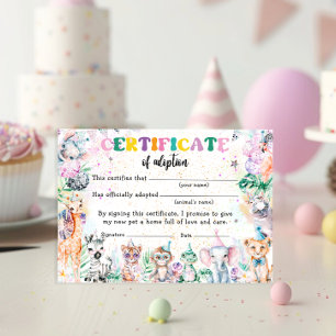 Safari Vilda djur Adoption Certificate Birthday Inbjudningar