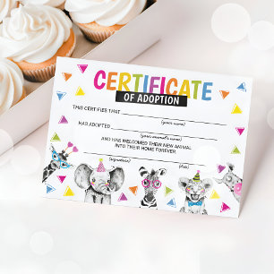 Safari Vilda djur Adoption Certificate Birthday Inbjudningar