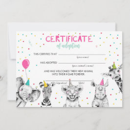 Safari Vilda djur Adoption Certificate Birthday Inbjudningar