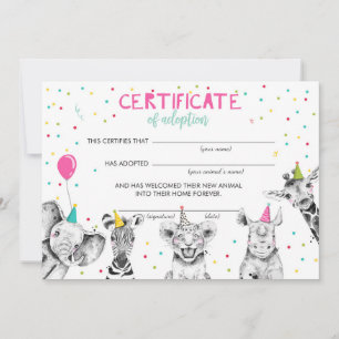 Safari Vilda djur Adoption Certificate Birthday Inbjudningar