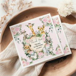 Safari Vilda djur Rosa Blommigt Birthday Favors Pappersservett