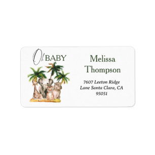 Safari Vilda djur Tropical Baby Shower Adress Adressetikett