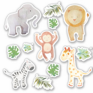 Safari Vilda djur Tropical Lövs Klistermärken