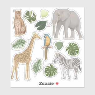 Safari Vilda djur Tropical Lövs Klistermärken