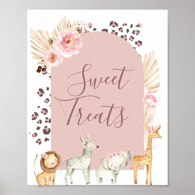 Safari Vilda djur vattenfärg Söta Treat-tecken Poster (Framsidan)