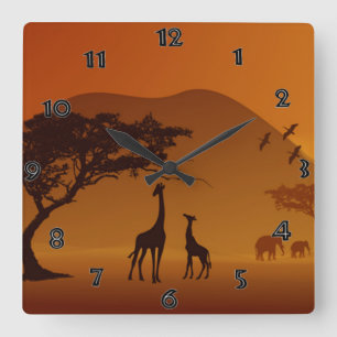 Safari Wall Clock Fyrkantig Klocka