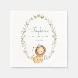 Safari Watercolor Lejonare prins Första födelsedag Pappersservett