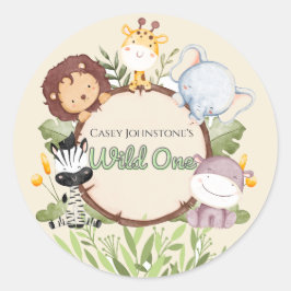 Safari Watercolor Wild One 1st Birthday Runt Klistermärke