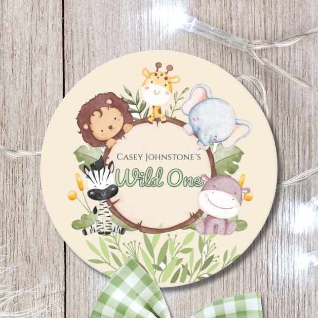 Safari Watercolor Wild One 1st Birthday Underlägg Papper Rund (Skapare uppladdad)