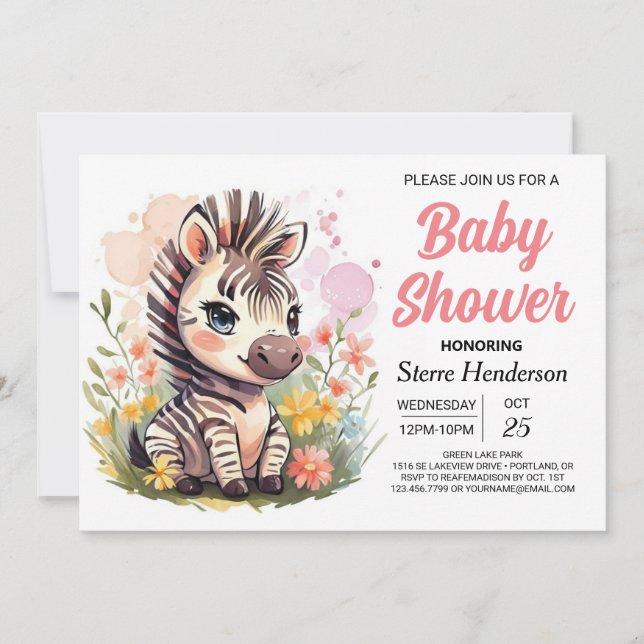 Safari Whimsical Zebra Baby Shower Inbjudningar (Framsida)