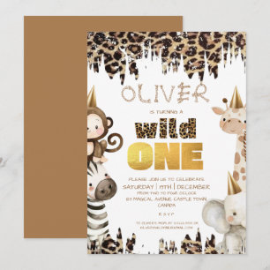 Safari Wild One 1-års födelsedag Inbjudningar
