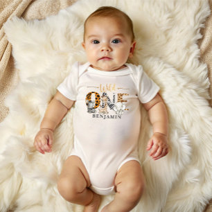 Safari Wild One 1-års födelsedagsbodysuit för bebi T Shirt