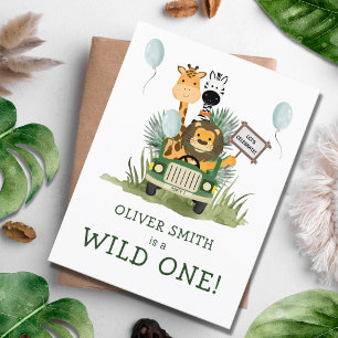 Safari Wild One 1-års födelsedagsinbjudan Vykort