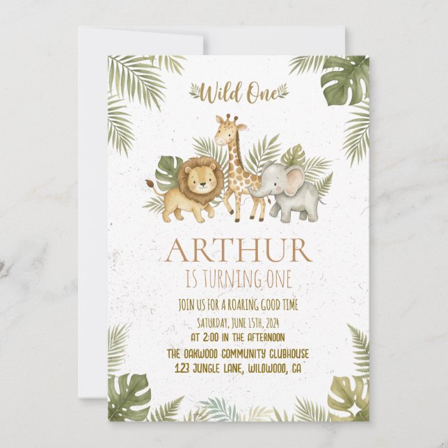 Safari Wild One 1-års inbjudan karta (Framsida)