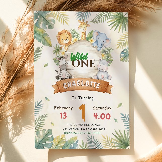 Safari Wild One 1-årsdag Inbjudningar (Skapare uppladdad)