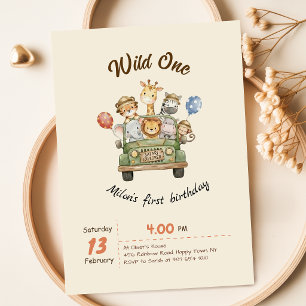 Safari Wild One 1-årsfest Inbjudningar