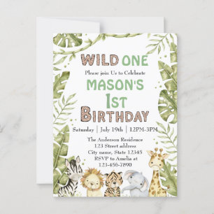 Safari Wild One Akvarell 1-årsdag Vykort