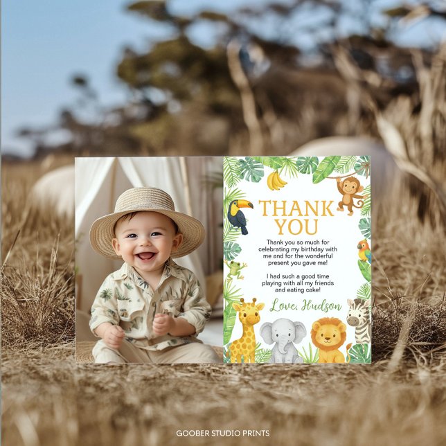 Safari Wild One Animals Birthday Party Photo Tack Kort (Skapare uppladdad)