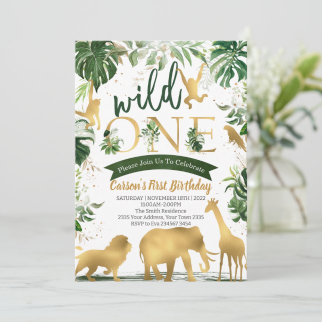 Safari Wild One Birthday Inbjudningar (Stående Fram)