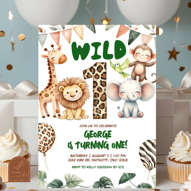 Safari wild one birthday invitation inbjudningar (Skapare uppladdad)